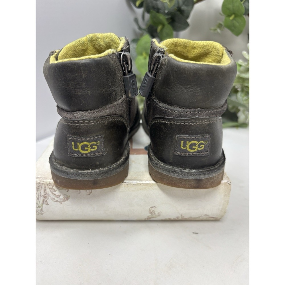 Boys Size 7 Ugg‎ Boot Side Zip Suede Leather Yellow Fur Vintage